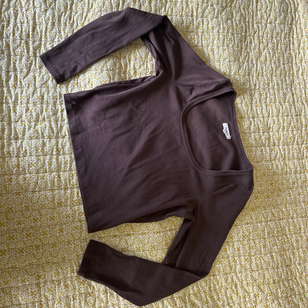 Madewell Brown Ribbed Square Neck Top